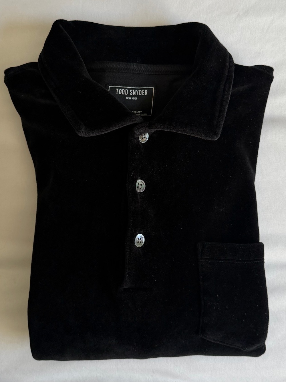 Todd Snyder "Railings" Black Velour Velvet Pullover Long Sleeve Polo Shirt